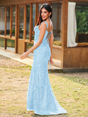 Sheath/Column Sweetheart Sequins Prom Dress with Slit Sky Blue