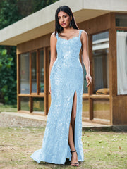 Sheath/Column Sweetheart Sequins Prom Dress with Slit Sky Blue