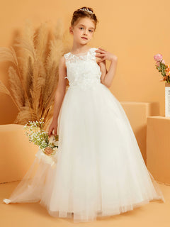 Lace Top Bow Tulle Flower Girl Dress