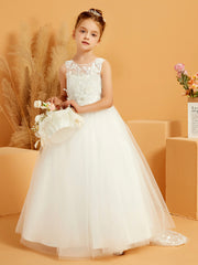 Lace Top Bow Tulle Flower Girl Dress