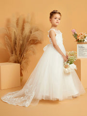 Lace Top Bow Tulle Flower Girl Dress