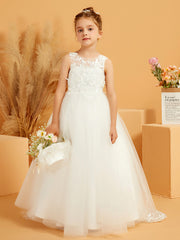 Lace Top Bow Tulle Flower Girl Dress