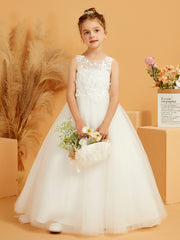 Lace Top Bow Tulle Flower Girl Dress