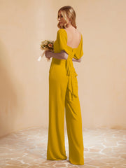 Square Neckline Half Sleeves Jumpsuit Marigold Plus Size