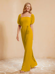 Square Neckline Half Sleeves Jumpsuit Marigold Plus Size