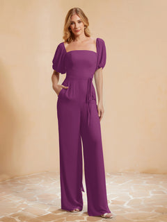 Square Neckline Half Sleeves Jumpsuit Orchid