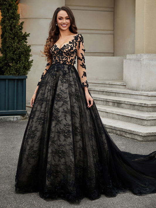 Lace Flower Appliqued Ball Gown Ivory main image 0