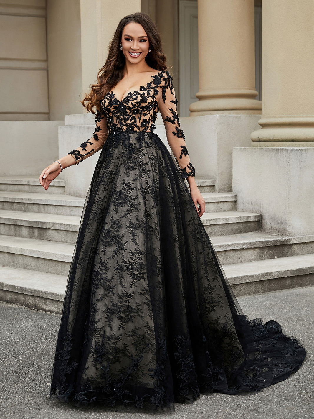 Green Floral Bateau Neck A Line Appliqued Ball Dress