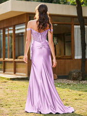 Trumpet/Mermaid Lace Appliqued Ruched Dress with Slit Lilac