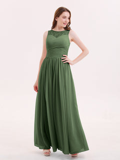 Illusion Sweetheart Neck Chiffon Bridesmaid Dress-Olive Green