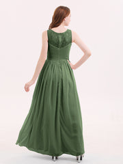 Illusion Sweetheart Neck Chiffon Bridesmaid Dress-Olive Green