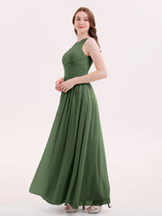 Illusion Sweetheart Neck Chiffon Bridesmaid Dress-Olive Green