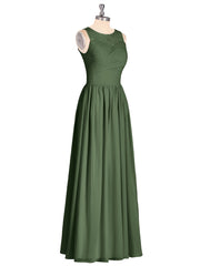 Illusion Sweetheart Neck Chiffon Bridesmaid Dress-Olive Green Plus Size