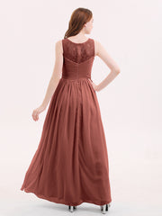 Illusion Sweetheart Neck Chiffon Bridesmaid Dress-Terracotta Plus Size