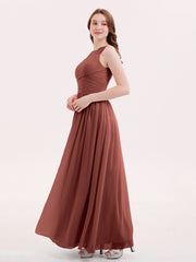 Illusion Sweetheart Neck Chiffon Bridesmaid Dress-Terracotta Plus Size