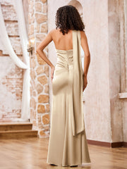 Halter Sheath Elegant Maxi Dresses with Slit Champagne