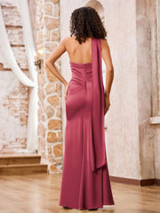 Halter Sheath Elegant Maxi Dresses with Slit Cinnamon Rose