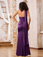 Halter Sheath Elegant Maxi Dresses with Slit Grape