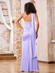 Halter Sheath Elegant Maxi Dresses with Slit Lilac