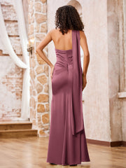 Halter Sheath Elegant Maxi Dresses with Slit Mulberry