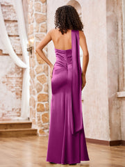 Halter Sheath Elegant Maxi Dresses with Slit Orchid