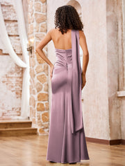 Halter Sheath Elegant Maxi Dresses with Slit Vintage Mauve