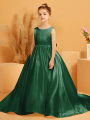 BABARONI Flower Girl Dress - Satin A-Line Gown with Sweep Train & Large Back Bow BABARONI Flower Girl Dress - Satin A-Line Gown with Sweep Train & Large Back Bow