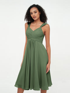 Chiffon Empire Short Dresses with Pockets-Olive Green