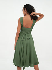Chiffon Empire Short Dresses with Pockets-Olive Green