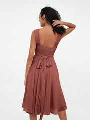 Chiffon Empire Short Dresses with Pockets-Terracotta