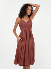 Chiffon Empire Short Dresses with Pockets-Terracotta Plus Size