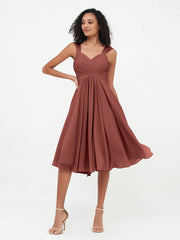 Chiffon Empire Short Dresses with Pockets-Terracotta Plus Size
