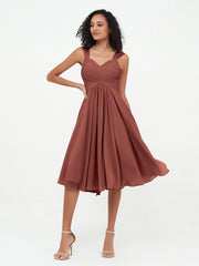 Chiffon Empire Short Dresses with Pockets-Terracotta