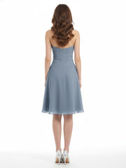 Knee Length Chiffon Dress with Sweetheart Neck-Dusty Blue