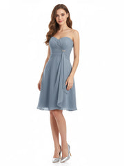 Knee Length Chiffon Dress with Sweetheart Neck-Dusty Blue