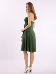 Knee Length Chiffon Dress with Sweetheart Neck-Olive Green Plus Size