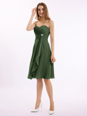 Knee Length Chiffon Dress with Sweetheart Neck-Olive Green Plus Size