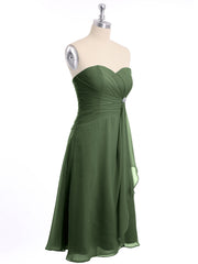 Knee Length Chiffon Dress with Sweetheart Neck-Olive Green Plus Size