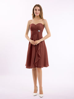 Knee Length Chiffon Dress with Sweetheart Neck-Terracotta