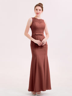 Illusion Neck Mermaid Dress with Open Back-Terracotta