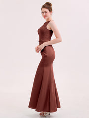 Illusion Neck Mermaid Dress with Open Back-Terracotta