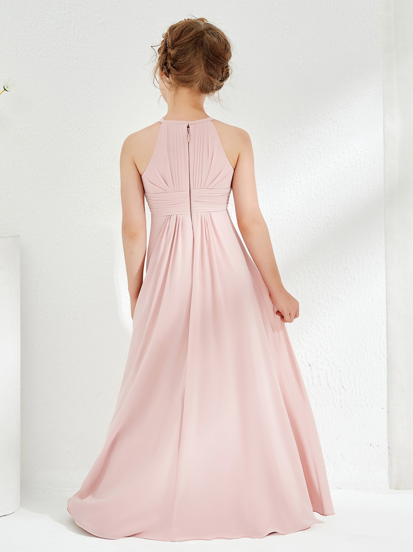 beige wedding dress bridesmaid 2026 Dusty Pink Bridesmaid Dresses Chiffon A-Line Spaghetti Straps V-Neck Ruffles Floor-Length Elegant Wedding Guest Dresses main image 0