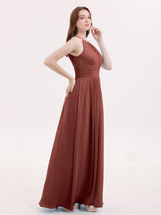 Halter Long Chiffon Dress with Pleated Waist-Terracotta Plus Size