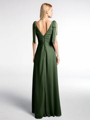 Bowed Flat Strap Chiffon Maxi with Front Slit-Olive Green Plus Size