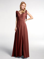 Bowed Flat Strap Chiffon Maxi with Front Slit-Terracotta