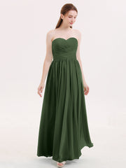 Strapless Cross-pleated Full Length Bridesmaid Gown-Olive Green Plus Size