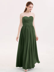 Strapless Cross-pleated Full Length Bridesmaid Gown-Olive Green