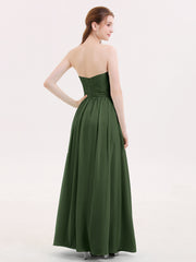 Strapless Cross-pleated Full Length Bridesmaid Gown-Olive Green Plus Size