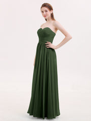 Strapless Cross-pleated Full Length Bridesmaid Gown-Olive Green Plus Size