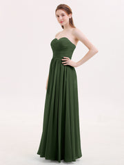 Strapless Cross-pleated Full Length Bridesmaid Gown-Olive Green